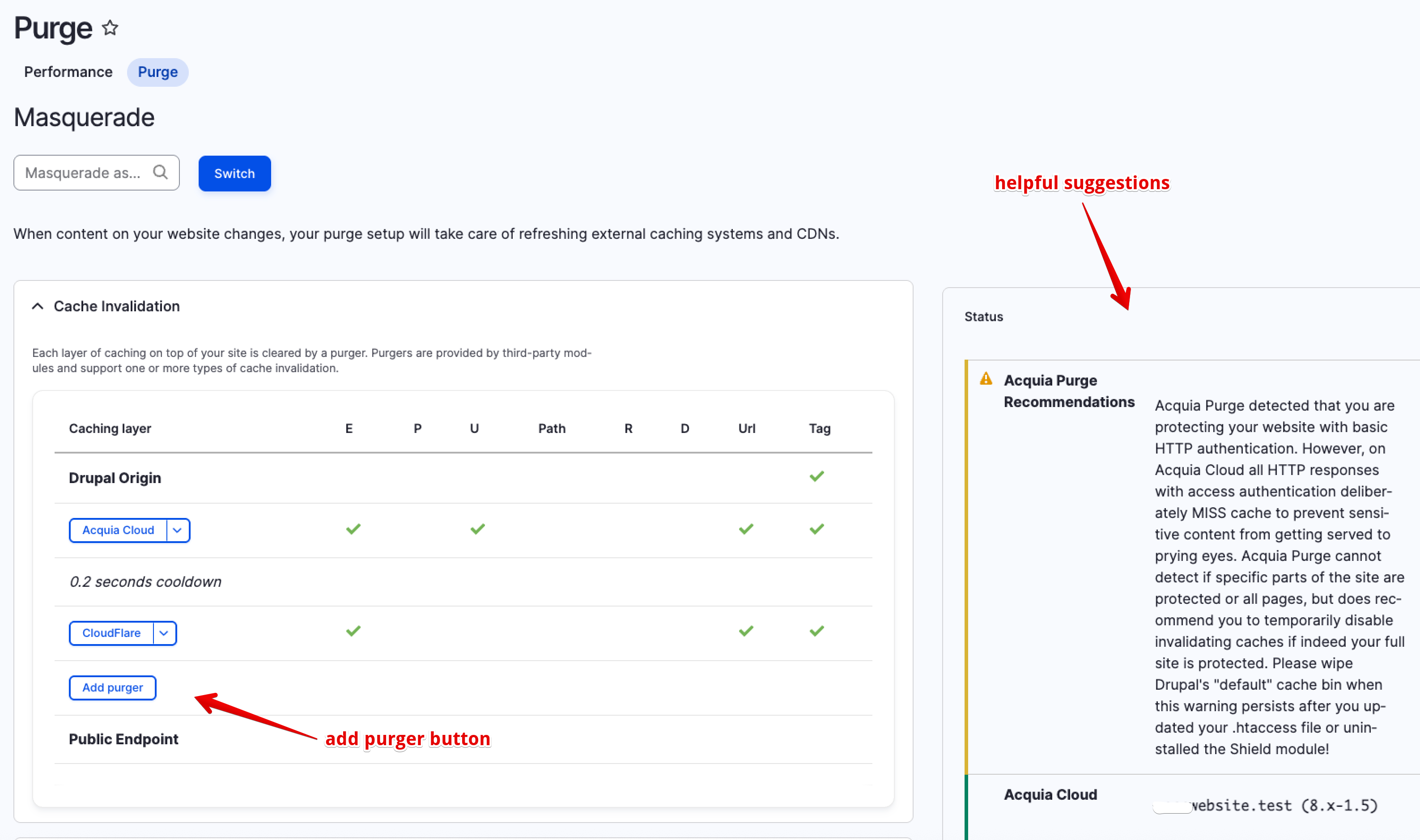 Purge configuration page